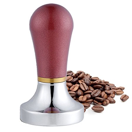 BoomYou Stainless Steel Espresso Coffee Tamper Aluminum Grip Handle Coffee Bean Press Solid Heavy Barista Style - 57.5mm Flat Base Red