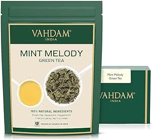 VAHDAM, feuilles de thé vert menthe en vrac (100 tasses) | | Thé à la menthe poivrée avec des feuilles de thé vert pur | Brew comme thé chaud ou thé glacé | 100gm (Lot de 2)