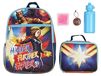 Captain Marvel Backpack Lunch Kit Water Bottle 5 Pc. Mega Set