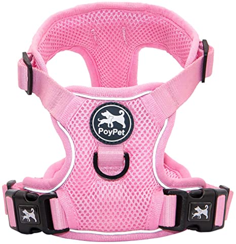 PoyPet Reflective Soft Breathable Mesh Dog Harness Choke-Free Double Padded Vest with Adjustable Neck and Chest