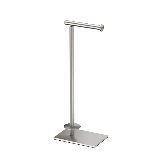 Gatco 1443SN Modern Square Base Toilet Paper Holder Stand with Storage, Satin Nickel, 21.13"H