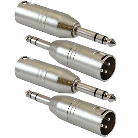 GLS Audio XLR Male to 1/4" Male TRS Adapter Gender Changer - XLR-M to 6.3mm Stereo Coupler Adapters - 4 PACK
