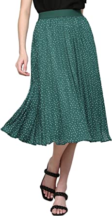 Made By Johnny Women's High Elastic Waist Pleated Mid A-Line Swing Skirt