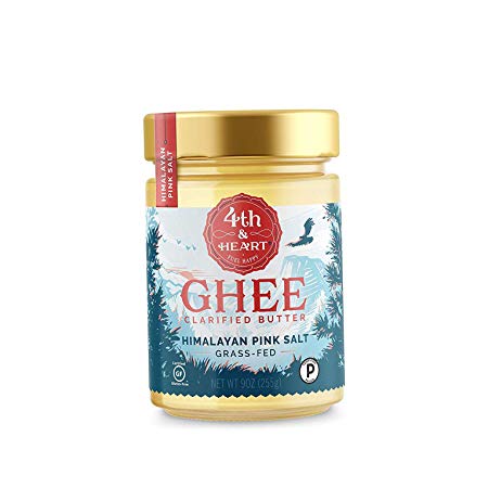 Himalayan Pink Salt Grass-Fed Ghee Butter by 4th & Heart, 9 Ounce, Pasture Raised, Non-GMO, Lactose Free, Certified Paleo, Keto-Friendly.