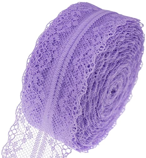 ATRibbons 25 Yards 1-1/2 Inch Wide Floral Pattern Lace Trim Roll Colorful Lace Fabric Ribbon for Sewing Making,Gift Wrapping and Floral Decoration (Light Purple)