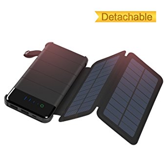 Solar Charger, ADDTOP 10000mAh Solar Power Bank 2 Solar Panels Detachable and Foldable Portable Solar Battery Charger with LED Light for iPhone, iPad, Samsung, Smartphones, Tablets and More