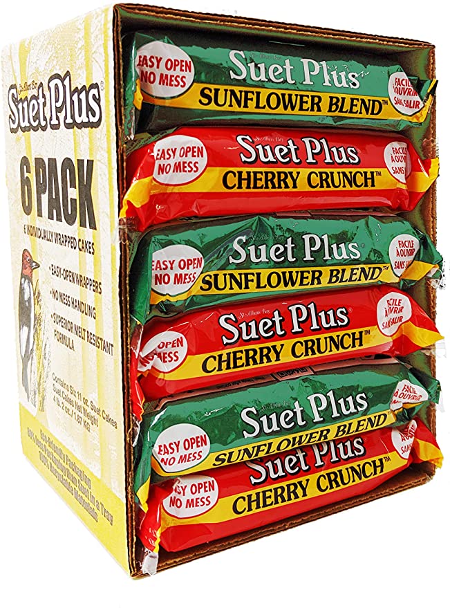 Suet Plus Suet Cake Gift Set of 6 Suet Cakes | 3 Cherry & 3 Sunflower 11 oz Suet Cakes for Wild Birds