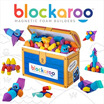 Blockaroo Magnetic Foam Building Blocks - STEM Construction Toys for Boys and Girls, Soft Foam Blocks Build Early Learning Skills, Great Bath Toys for Toddlers & Kids – 100 Piece Set with Toy Chest