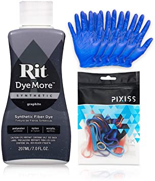 Graphite Rit DyeMore Advanced Liquid Dye for Polyester, Acrylic, Acetate, Nylon and More with Gloves and Rubber Bands
