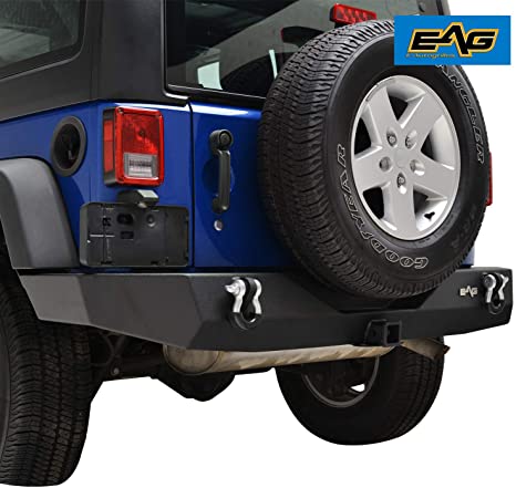 EAG Rear Bumper Full Width with 2"Hitch Receiver and D-rings Fit for 07-18 Jeep Wrangler JK Offroad