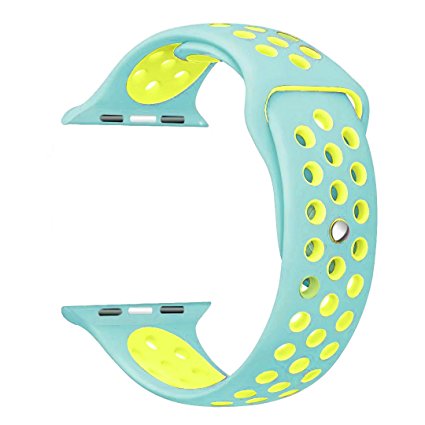 Yearscase Apple Watch Band 38mm, Soft Silicone Replacement Band for Apple Watch Series 3, Series 2, Series 1, Sport , Edition, M/L Size ( Bright Green / Yellow )