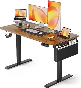 ErGear Standing Desk with Storage Pocket, 48 x 24 inch Height-Adjustable Standing Desk, Electric Standing Desk Workstation with Height Memory Presets for Home & Office, Vintage Brown