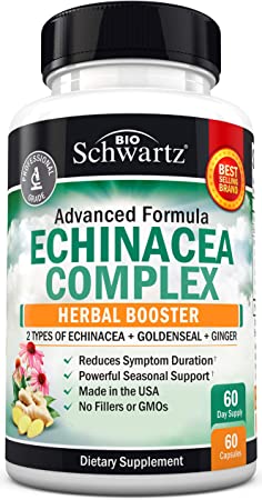 Echinacea Complex with Goldenseal - Herbal Immune Booster Supplement with Ginger, 2 Types of Echinacea - Reduces Symptom Duration with Germ Fighting Properties - 60 Capsules