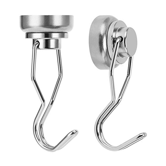 Ant Mag-Swivel Swing Magnetic hooks, 30lbs Heavy Duty Neodymium Magnet with scratch proof Stickers-Great for refrigerator, kitchen, store, door, grill, bbq, office or warehouse. 4 of pack [Silver]