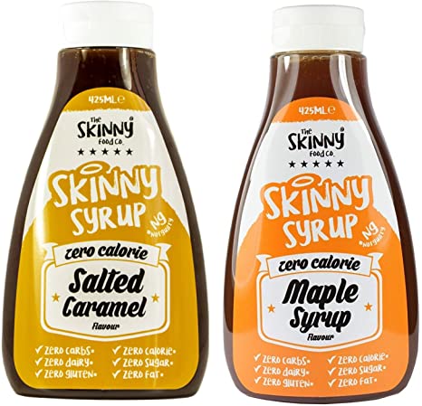 Skinny Foods Syrup Twin Pack SW Salted Caramel - Maple Syrup Dessert Topping Sugar Free Zero Calories Guilt Free Sauce