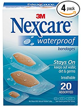 Nexcare Waterproof Clear Bandages Assorted Sizes, 20 Count (Pack of 4)