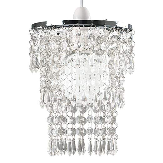 Modern Chrome Chandelier Ceiling Pendant Light Shade with Clear Acrylic Jewel Droplets