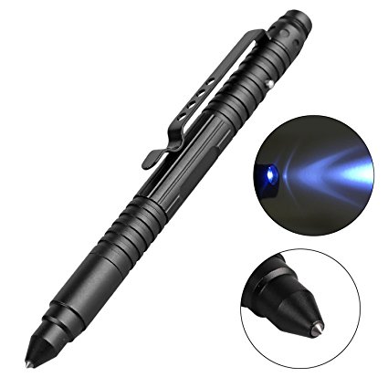 SGODDE Security Protection Multifunction Tactical Pen, Sahara Sailor Aerospace Aluminum Tactical Pen - Multifunctional Survial Tool with LED Flashlight Glass Breaker Bottle Opener(Black) (Style 2)