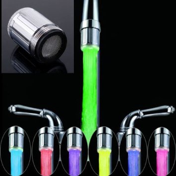 Soledi® LED Water Faucet Stream Light 7 Colors Changing Glow Shower Head Kitchen Bathroom Temperature Sensor Tap