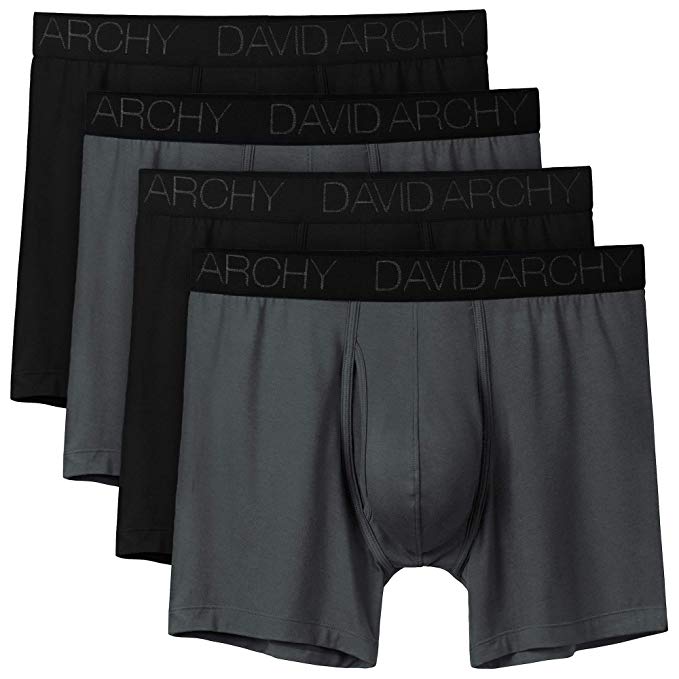David Archy Men's Breathable Bamboo Rayon Boxer Briefs with Fly in 3 or 4 Pack