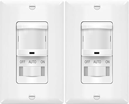 TOPGREENER in-Wall PIR Motion Sensor Light Switch, Occupancy Sensor Switch, On/Off Override, 500W, Single Pole, Neutral Wire Required, TSOS5-W, White, 2 Pack, UL Listed