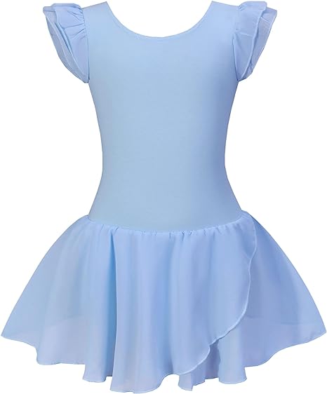 *daisysboutique* Girls Ballet Skirted Dress Ballerina Costume Ruffle Sleeve Tutu Dance Outfit Leotard