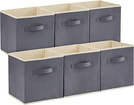 Lifewit 6 Stück 18L Faltbare Aufbewahrungswürfel, Mittel dekorative Aufbewahrungsboxen aus Stoff mit Griffen zur Organisation von Regalen Schränken, 26,5 x 26,5 x 28 cm, Grau