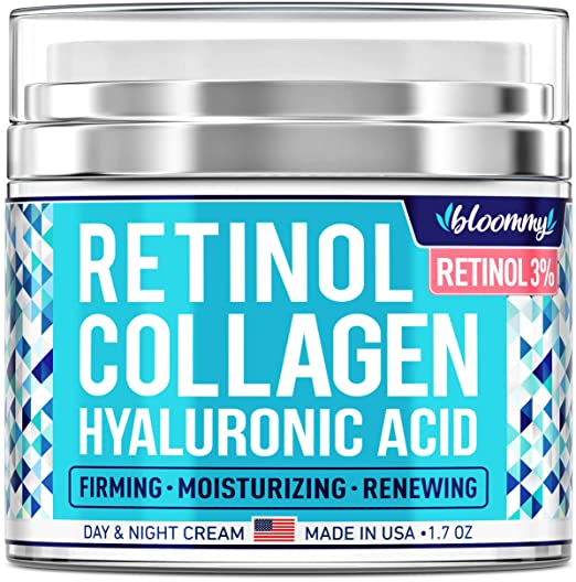 Collagen & Retinol Cream for Face with Hyaluronic Acid - Collagen Anti Aging Cream - Retinol Moisturizer for Face - Made in USA - Anti Wrinkle Facial Cream - Day & Night Moisturizer for Face