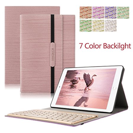iPad Pro 10.5 Keyboard Case,Dingrich Trifold Protective Stand Auto Sleep Wake up Smart Cover with 7 Color Backlit Aluminum Bluetooth Keyboard for 2017 New iPad Pro 10.5 inch (Pink)