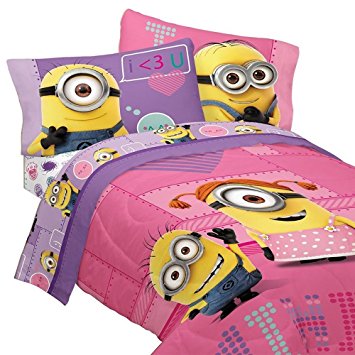Despicable Me 4pc Twin Comforter and Sheet Set Bedding Collection, Pink