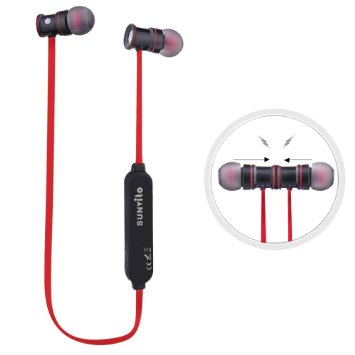 Sunvito Sport Bluetooth V4.1 headsets,Lightweight Neckband Sweatproof Stereo Running Wireless Headphones with Microphone for Hands-free Calling & Magnetic Attraction for iPhnoe,Samsung,Android,Red
