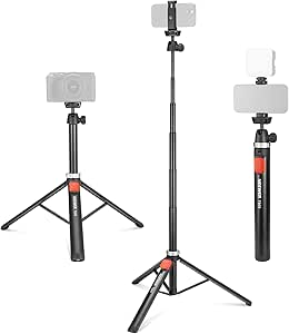 NEEWER Phone Tripod for Cell Phone & Camera with Remote, 65.2" All Metal Selfie Stick Travel Vlog Tripod Stand for iPhone with Phone Holder, Portable Camera Tripod for Canon Sony DLSR GoPro, TS05