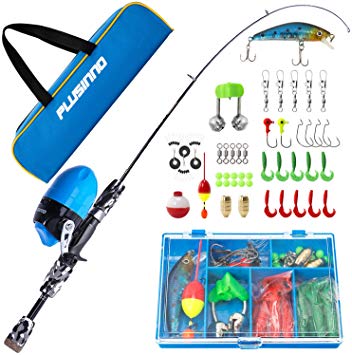 PLUSINNO Kids Fishing Pole with Spincast Reel Telescopic Fishing Rod Combo Full Kits for Boys, Girls, and Adults