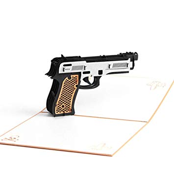 HUNGER Handmade 3D Pop Up Gun Sharpshooter Birthday Cards Creative Greeting Cards Papercraft (Q513202)