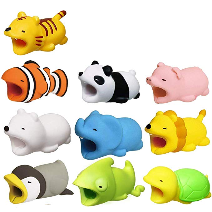 SIZIMA 10 Pack Cute Animal Bites Cable Protector, Various Animal Cable Chewers Cable, Data Charger Cable Saver Protector, Including Tiger Pig Panda Cat Turtle Polar Bear Lion