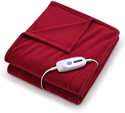 Electric Heated Blanket Polar Fleece Full Size 77"x 84"Extra-Warm Lightweight Cozy Luxury Bed Blanket Machine Washable with 4 Heating Levels Auto-Off Machine Washable-Red Wine