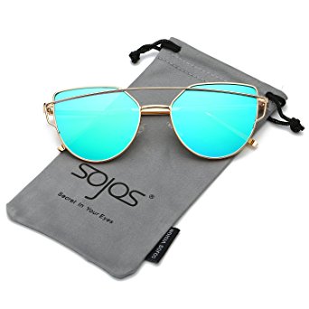 SojoS Cat Eye Mirrored Flat Lenses Street Fashion Metal Frame Women Sunglasses SJ1001