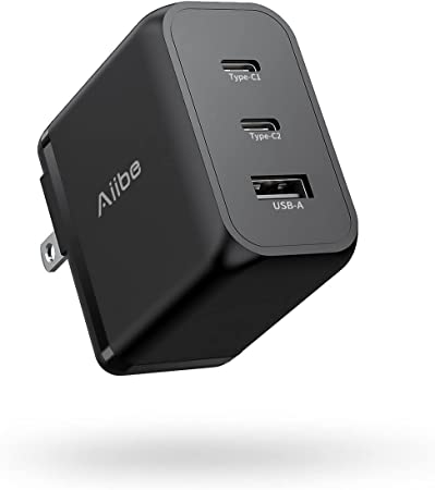 Aiibe USB C Charger 65W 3-Port Portable Charger Foldable Type-C Charger Compact GaN Fast Charger USB C Fast Charging Block for MacBook Pro/Air, iPad Pro, iPhone 14 Pro, Galaxy Tab S8, S23, Dell XPS 13