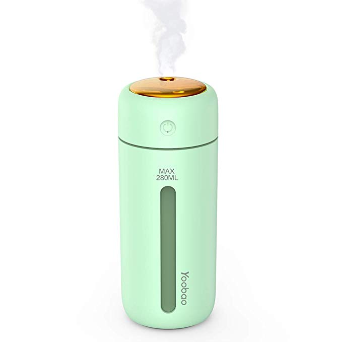 Yoobao Portable Mini USB Ultrasonic Humidifier, Small Personal Cool Mist Humidifier (280mL Water Tank, Auto Shut-Off, Quiet Operation) for Desk Desktop Office Home Bedroom Car Travel - Mint Green