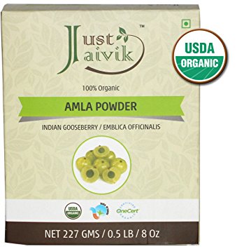 Just Jaivik 100% Organic Amla Powder - Certified Organic by OneCert Asia , 227 gms / 1/2 LB Pound / 08 Oz - Indian Gooseberry - Emblica Officinalis - (AN USDA Organic Certified Herb)