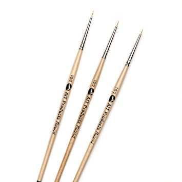 AIT Art Round Detail Paint Brushes, Size 10/0, Pack of 3, Handmade in USA for Trusted Performance Painting Small Details with Oil, Acrylic, and Watercolors