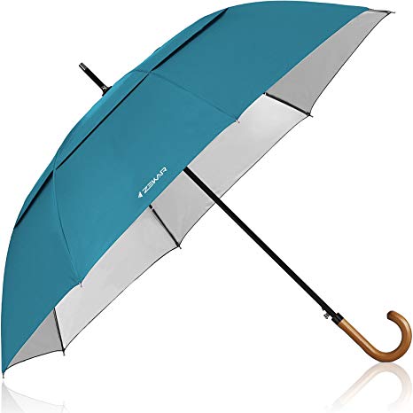 ZEKAR 54/60 inch Wooden J Handle Golf Umbrella, Classic/UV-Protection Versions, Windproof Large Auto Open Rainproof Sun Rain Stick Umbrellas