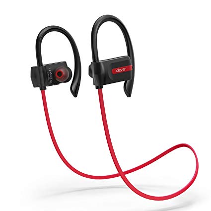 iClever Bluetooth Headphones, Sport Wireless Earphones with Built-in Mic, Noise Cancelling, Nano-coating Waterproof, 7-Hour Playtime, Wireless Earbuds for Gym Workout Running - Red