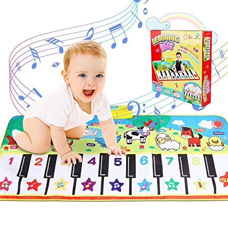 RenFox Musical Mats Keyboard Piano Play Mat Dance Floor Music Mat Animal Blanket Carpet Playmat Early Educational Toys for Kids Baby Toddlers Boy Girl(53.2x23.6 in)