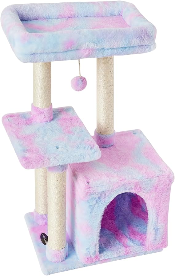 FISH&NAP Cute Cat Tree Kitten Cat Tower for Indoor Cat Condo Sisal Scratching Posts with Jump Platform Cat Furniture Activity Center Play House Rainbow