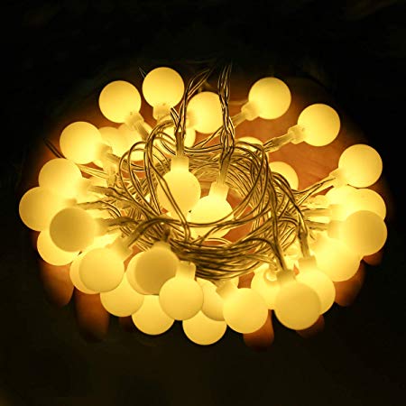 Led Globe String Lights Indoor - B-right 50 LEDs Battery Operated String Lights Outdoor, Decorative Christmas Ball String Lights for Bedroom/Dorm Room（Warm White）
