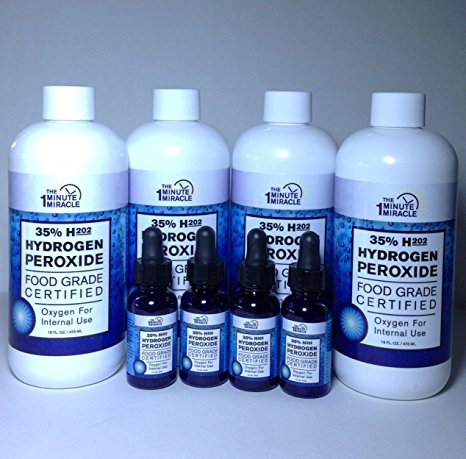 The One Minute Miracle - Organic 35% H2O2 Hydrogen Peroxide- 4 Bottles - 16 oz Each Food Grade Certified