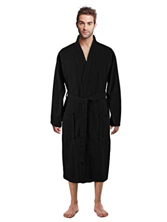 100% Luxurious Turkish Cotton Waffle Diamond Pattern Kimono Spa Bathrobe for Men