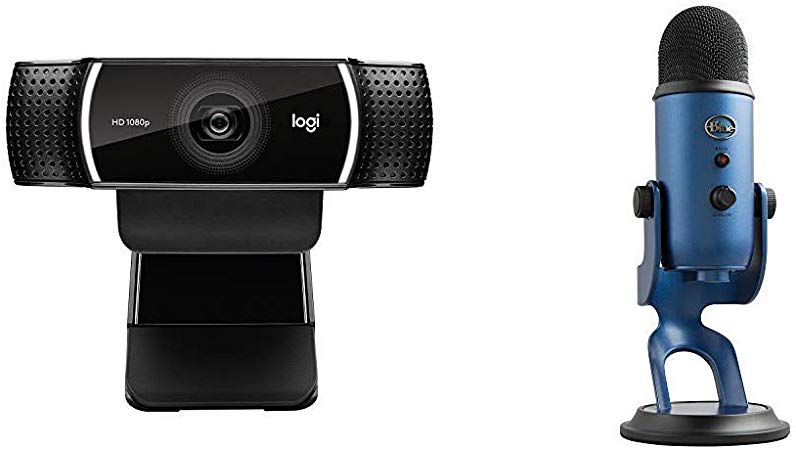 Logitech C922x Pro Stream Webcam and Blue Yeti USB Microphone