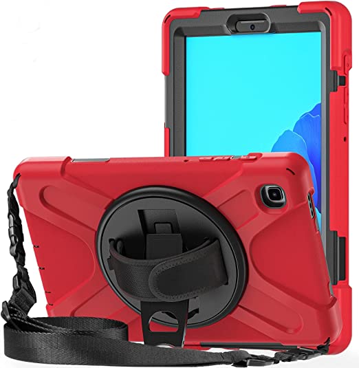 ProElite Rugged 3 Layer Armor case Cover for Samsung Galaxy Tab A7 Lite 8.7" SM-T225/T220 Hand Grip and Rotating Kickstand, Red